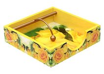 KolorFish Designer Wooden Tissue Napkin Holder Stand for Dining Table, Home & Kitchen | Special Enamel Coating with 3D Gold Foil Work (Yellow Rose)