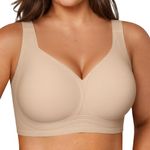 Vertvie Jelly Bras for Women Plus Size Seamless Full Coverage Wireless Push Up Bra Non Wired Support Bras Comfort Padded Bralettes Everyday T-Shirt Bra (Nude,38F)