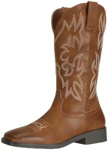 SheSole Women's Cowgirl Cowboy Boots Mid Calf Square Toe Western Dark Tan Boot US Size 9.5