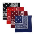 DIKHAWA Unisex Soft Breathable Cotton Paisley Printed Cowboy Bandanas,Headband,Scarf (BLACK,RED,NAVY,BURGUNDY_50CM X 50CM_Pack of 4)