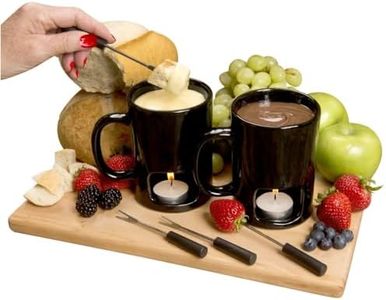 Evelots Mini Fondue Pot Set/Personal Fondue Mugs-Chocolate/Cheese/14-Piece Fondue Maker Gift Set/2 Ceramic Mugs/Forks/Candles