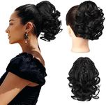 REECHO Ponytail Extension, 9" Short Curly Wavy Claw Clip Pony tails Hair Extensions HP001 Hairpieces for Women - Black