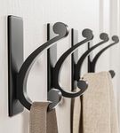 jockcaras Adhesive Coat Hooks for Door: 5KG Sturdy Wall Hook for Hanging Towel, Bathroom, Heavy Duty Stainless Stick on Hanger, Black, 4-Pack