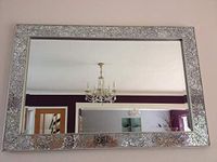 DEENZ Crackle Mirror Mosaic Beveled Silver Frame Glass 90X60Cm Living Lounge Wall Hall