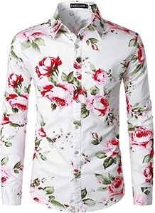 PARKLEES Chemise boutonnée à manches longues pour homme avec imprimé floral, Pzlcl37-107-blanc rose, L