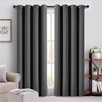 AMEHA Grey Eyelet Blackout Curtains for Bedroom 66-inch Wide & 54-inch Drop - Super Soft Thermal Blackout Window Treatments Curtains 2 Panels with Tie Backs