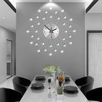 Large Wall Clock for Living Room Modern Silent Wall Clocks Battery Operated Decorative Non-Ticking Clocks for Bedroom Kitchen Dining Room Office Silver Crystal Metal Wall Decor for House