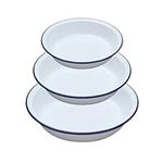 Falcon Enamel Shabby Chic Vintage Style Pie Dish - White with Blue Rim - Set of 3 (Round - 18/20/22cm)