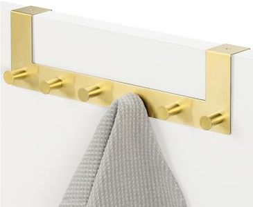 Navaris Over The Door Hanger Hooks - Over-Door Coat Rack with 6 Knobs for Doors with Flat Top up to 1-5/8" Thick - Stainless Steel - Gold