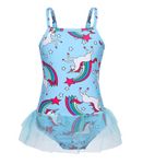 AmzBarley Unicorn Swimming Costume 1 Piece Girls Swimsuit Swimwear Bikinis Kids Unicorns Swim Wear Bathing Suit Summer Beach Holiday Clothes Age 2-3 Years Blue