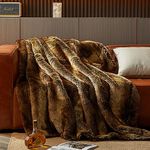 HOMFINE Luxury Faux Fur Throw Blanket - Long Fluff Fuzzy Super Thick Blanket for Sofa, Couch, Bed, Home Decor with Soft Cozy Plush Velvet Back Warm Fluff Throw for Winter, Brown, 130X150CM