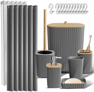 Clara Clark Bathroom Accessories Set - Grey Bathroom Set, 20PC Bathroom Accessory Set, Shower Curtain Set, Toilet Brush, Trash Can & Soap Dispenser