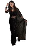 Sidhidata Women's Net Embroidered Sequence Work With Unstitched Blouse Piece (Net Sequence_Free Size), Black, Free Size