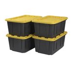 CX BLACK & YELLOW 27-Gallon Tough Storage Containers with Secure Snap Lid, Stackable, Extremely Durable, Nestable, 4 Pack