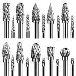 Hakkin 20PCS Double Cut Tungsten Carbide Rotary Burr Set for Dremel Accessory 1/8” Shank Wood Carving Bits for Rotary Tool Carving Tools for Grinder Drill, DIY Woodworking, Metal Polishing, Engraving