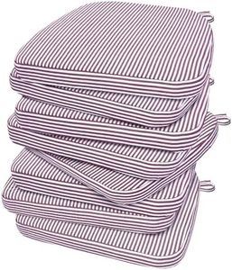 AAAAAcessories D-Shaped Chair Cushions, 2" Thick Dining Chair Pads with Ties and Removable, Machine-Washable Cover, 17" x 16", Set of 8, Pinstripe Red