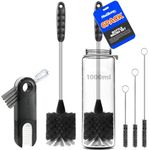 Holikme 6 Pack Bottle Brush Cleaning Set, 14" Long Handle Bottle Cleaner Brush, 3 Pieces Straw Cleaner Brushes, 3-in-1 Bottle Brush, for Washing Narrow Neck Beer Bottle Decanter Pipes Rim Lid, Black