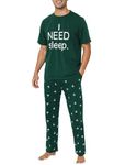 EISHOPEER Mens Matching Couple Pajamas Sets Christmas PJ's with Letter Printed Tee and Bottom Loungewear Dark Green XX-Large