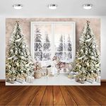 Avezano Winter Christmas Backdrop Forest Window Christmas Tree Gifts Photography Background Merry Xmas Kids Family Party Banner Decorations (7x5ft)