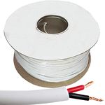 100m White Double Insulated, Heavy Duty Speaker Cable | 1.15mm² 100V Volt Line Pure Copper 15A Max Stranded Wire | PA Music HiFi Audio System Reel/Drum