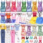 20 Pcs Doll Clothes and Accessories for Barbie Handmade 3 Sequins Dresses 4 Fashion Dresses 3 Tops and Pants Casual Outfits 10 Shoes for 11.5 inch Girl Dolls in Random