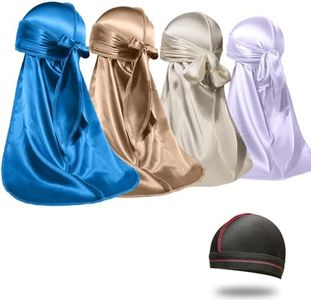 4PCS Silky Durags for Men Women 360 Waves with 1 Wave Cap, Silky Satin Durag Extra Long Tails