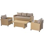 Outsunny 4 PCS Outdoor PE Rattan Sofa Set, Patio Twin Wicker Aluminium Frame Conversation Furniture w/Adjustable Wood Grain Plastic Table-top Table & Thick Cushion for Garden, Backyard