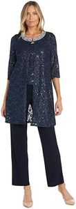 R&M Richards Women's Plus Size Embellished 3 Pc Lace Pant Suit, Navy, 24 Plus