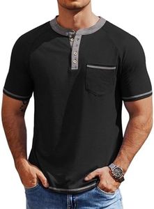 COOFANDY Henley Shirts for Men Classic Slim Fit Tee Vintage Basic Button Henley Shirts Short Sleeve Summer Fashion T Shirts