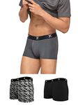 XYXX Men's Underwear Shuffle IntelliSoft Antimicrobial Micro Modal Trunk Pack of 3 (Camo Monocrom;Black;Grey; S)