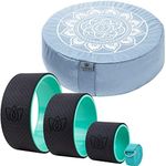 Florensi Yoga & Meditation Bundle | Pale Blue Meditation Cushion & Yoga Wheel 3 Pack