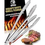 Grill Tongs for Cooking BBQ - Heavy Duty Grilling Tongs for Cooking & Serving Food in The Sizes You Need - 12 & 16" - Long Locking Stainless Steel Tongs for Kitchen & Barbecue - No More Burnt Hands