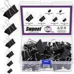 Swpeet 100Pcs Metal Black Binder Clips, Paper Clamps, Fold Back Clips, Paper Clamps Clips 6 Sizes X Large, Large, Medium, Small, X Small and Micro Use for Office, Home, School, Classroom