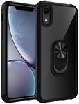 Cavor for iPhone XR Case,Clear PC Case TPU Bumper Protective Cover 360°Rotation Ring Holder Kickstand [Work with Magnetic Car Mount] (6.1")-Black