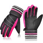 EEFOW Kids Winter Ski Snow Gloves - Waterproof Windproof Warm Fleece Lined Thermal Children Cycling Gloves for Age 6-8 Kids Unisex Outdoor Snowboarding Skating Sledding Skiing Rugby Biking Pink S