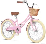 Glerc Little Molly 20 Inch Kids Bike, Retro Cruiser Girls Bike for Children Ages 7-13 Years Old, ‎Kids Bicycle with Wicker Basket & Kickstand, Pink