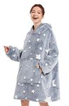 DOVAVA Blanket Hoodie for Women Glow In The Dark, Oversized Wearable Blanket Luminous Ultra Warm & Comfortable Sherpa Fleece - Grey