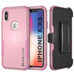 Punkcase for iPhone X Belt Clip Holster Case [Patron Series] 4-1 Rugged & Protective Multilayer Phone Cover W/Integrated Kickstand for iPhone X (5.8") (2017) [Pink]