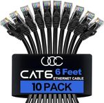 Ultra Clarity Cables Cat 6 Ethernet Cable 6 FT (10 Pack), Cat6 Patch Cable, High Speed 10Gbps 500Mhz Ethernet Cable Network Cord, RJ45 LAN Internet Cable for Computer Modem Router PS4/5 Xbox -Black