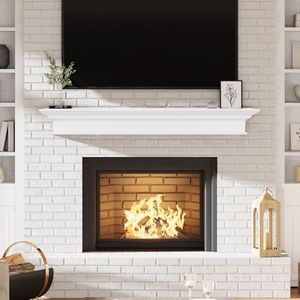 Eshoma Fireplace Mantel - 60 Inch Floating Shelf for Over Fireplace - Wood Mantel with Invisible Heavy Duty Wood Bracket, Modern Wall Mounted Mantle Shelf, White, 60 X 9 X 8
