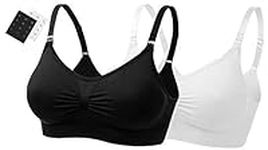 UtopyaUK Single or Double Pack Seamless Nursing Maternity Bra Padded Breastfeeding Drop Cup Sleep Comfortable Comfort Bra Crop Top Wire Free, 1 Black 1 White, M