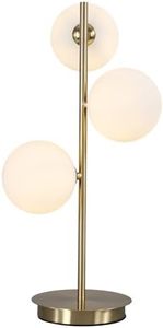 Fulesi Mid Century Globe Table Lamp Modern 3 Lights Gold Desk Lamp Contemporary White Glass Globe Reading Lamp for Bedroom Living Room Study Room (White)