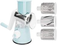 Jaxenor Vegetable Slicer, Hand Crank Stainless Steel Fruit Vegetable Shredder Dicer Cheese Cutter with 3 Changeable Stainless Steel Rotary Blades Drums - Blue (Hand Grater Cutter)