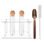 Tea Infuser Set for Loose Tea, 2 Pcs Glass Strainers with Holder, Teaspoon & Cleaning Brush, Tea Accessories Reusable Glass Diffuser with Cork