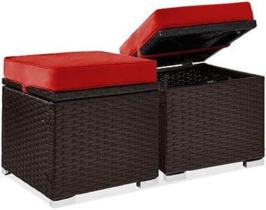 Best Choice Products Set of 2 Wicker Ottomans, Multipurpose Outdoor Furniture for Patio, Backyard, Additional Seating, Footrest, Side Table w/Storage, Removable Cushions - Red/Brown