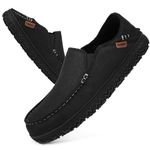 LongBay Men Canvas Moccasins Slip-on Memory Foam Slippers House Shoes Black, 13