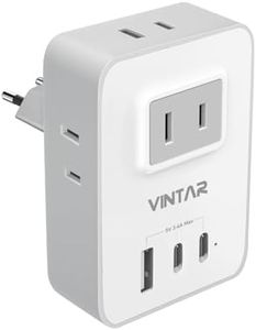 [1-Pack] European Travel Plug Adapter,VINTAR International Travel Adapter for Europe with 2 USB C,1 USB A Ports and 4 US Outlets,Adaptateur Prise Europe Canada to Most of Europe Italy France(Type C)