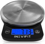 INEVIFIT Digital Kitchen Scale, Highly Accurate Multifunction Food Scale 5.9kg 6kgs Max, Clean Modern Black with Premium Stainless Steel Finish. Includes Batteries & 5-Year Warranty