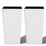 KOL 2-Pack 22'' Tapered Planter - Plastic Square Plant Pots - Tall Large Tree Planter - Modern Décor Matte Wavy Flower Plant Pot for Indoor Outdoor Porch Deck (White)