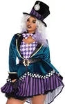 Leg Avenue Women's 4 Pc Delightful Mad Hatter Halloween Costume, Multicolor, 1X / 2X